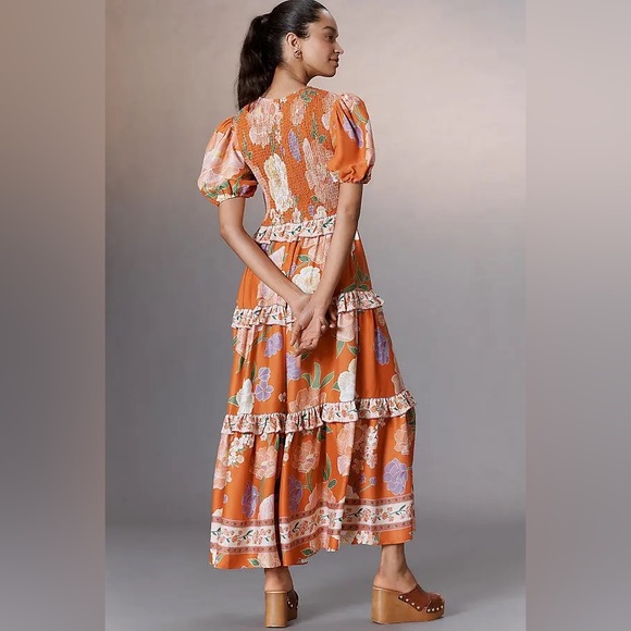 NWT Farm Rio Short-Sleeve Crew-Neck Tiered A-Line Maxi Dress SP - Picture 2 of 5